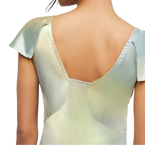 WeWoreWhat Green and Yellow Watercolor Lace Midi Slip Dress Flutter Sleeve Gown - Picture 6 of 10